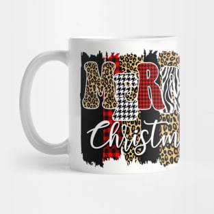 Merry Christmas Cheetah and Buffalo Plaid Paint Design Mug